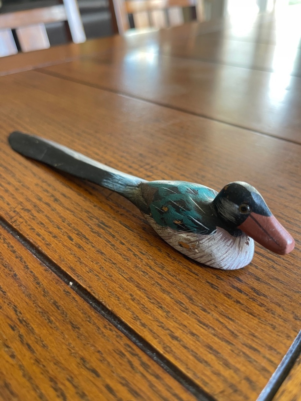 70s Duck Letter Opener 7.25" Wood Hand Carved Office Decor 70s Hand Painted